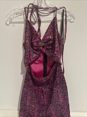 a'gaci Pink Snake-Print Halter Slip Dress